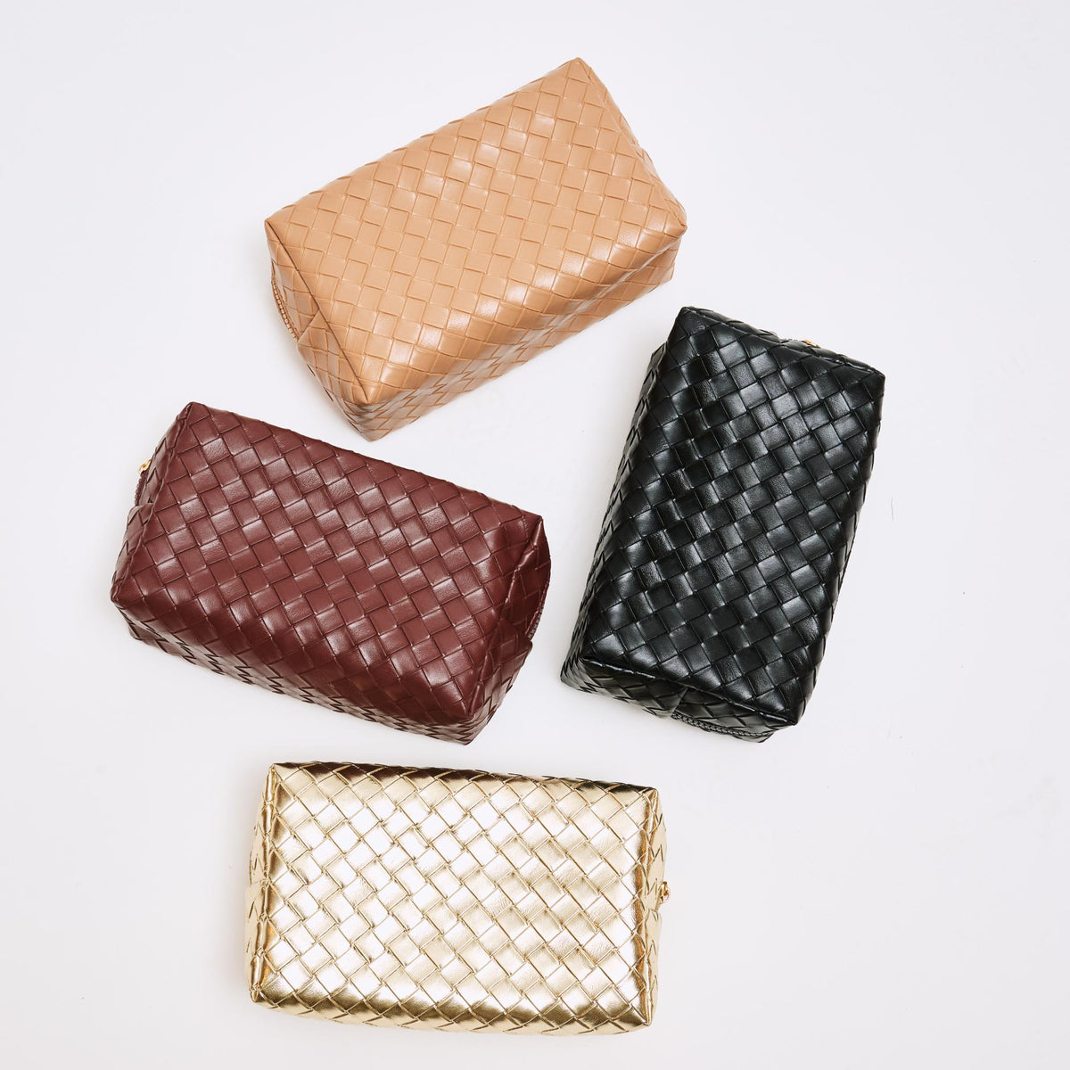 Woman wearing Natural Urban Essentials Weave & Wander Cosmetic & Travel Organizer Pouch 840611197849 View 2 | Natural