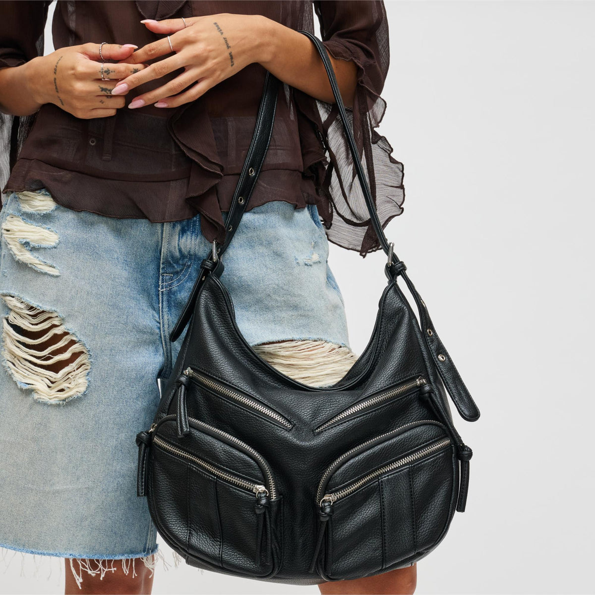 Woman wearing Black Urban Expressions Christine Hobo 840611198945 View 3 | Black