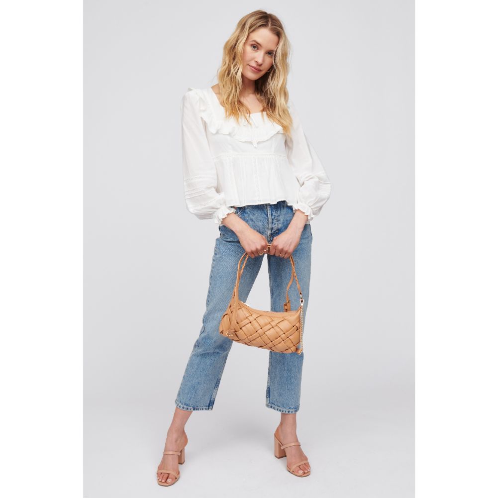 Woman wearing Camel Urban Expressions Paulette Baguette 818209016452 View 3 | Camel