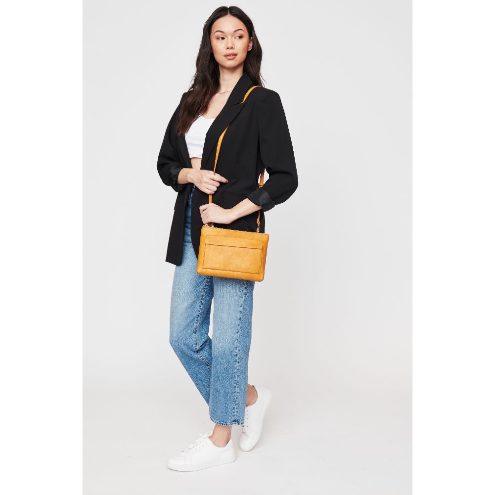 Woman wearing Mustard Urban Expressions Morris Crossbody 840611108500 View 3 | Mustard