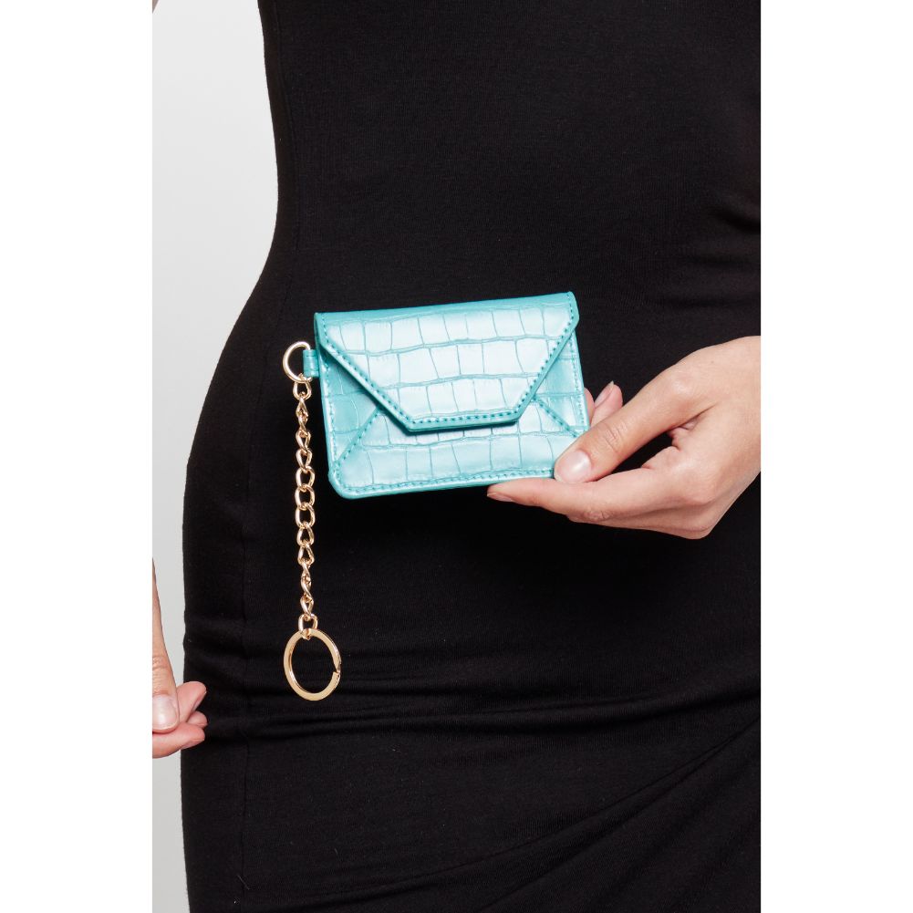 Woman wearing Turquoise Urban Expressions Gia - Croco Card Holder 840611181831 View 1 | Turquoise
