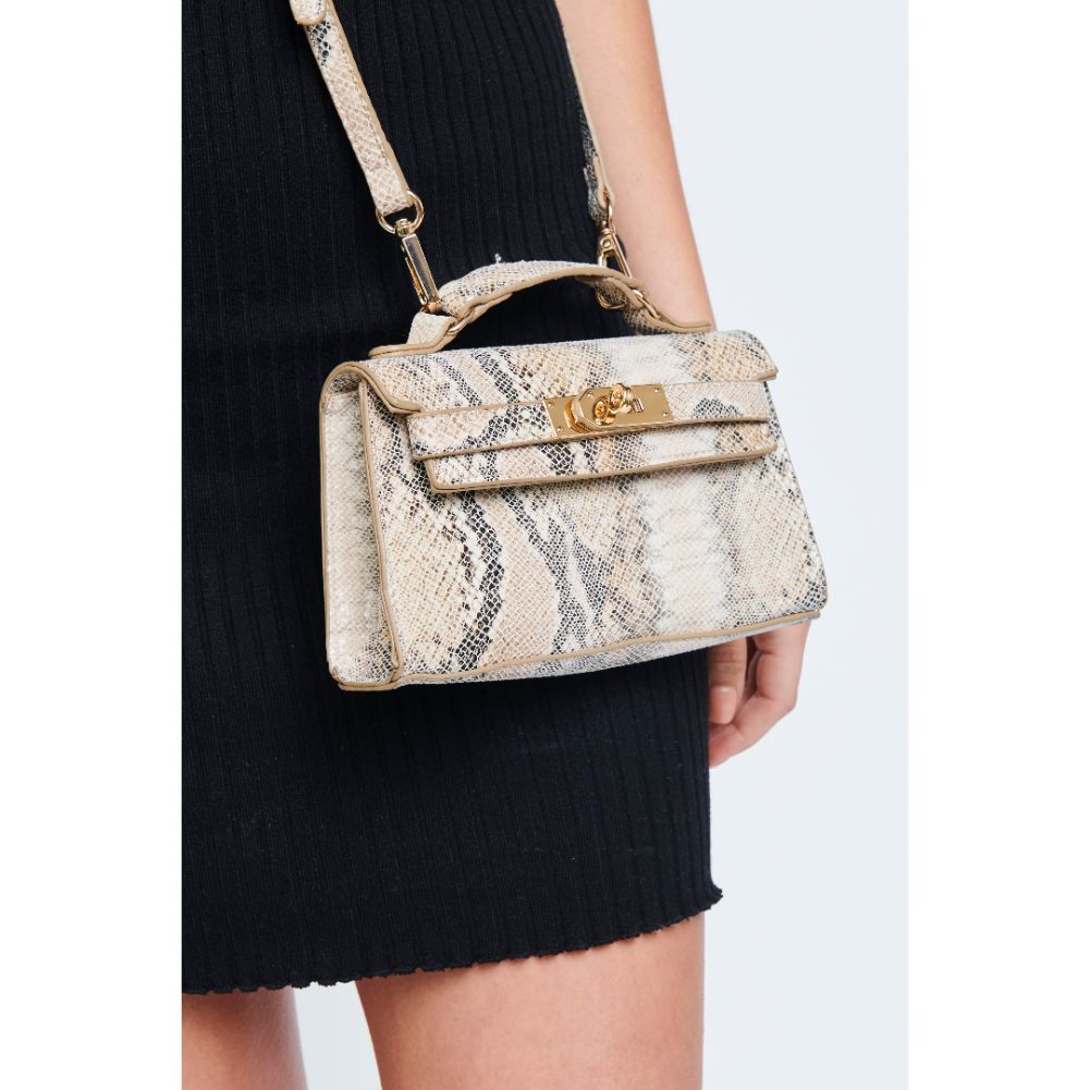 Woman wearing Natural Multi Urban Expressions Georgina Snake Crossbody 840611181299 View 2 | Natural Multi