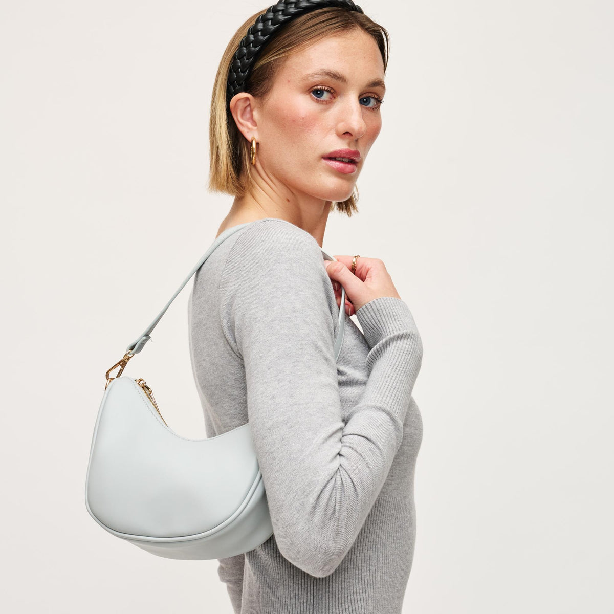 Woman wearing Ice Blue Urban Expressions Mila Crossbody 840611154330 View 3 | Ice Blue