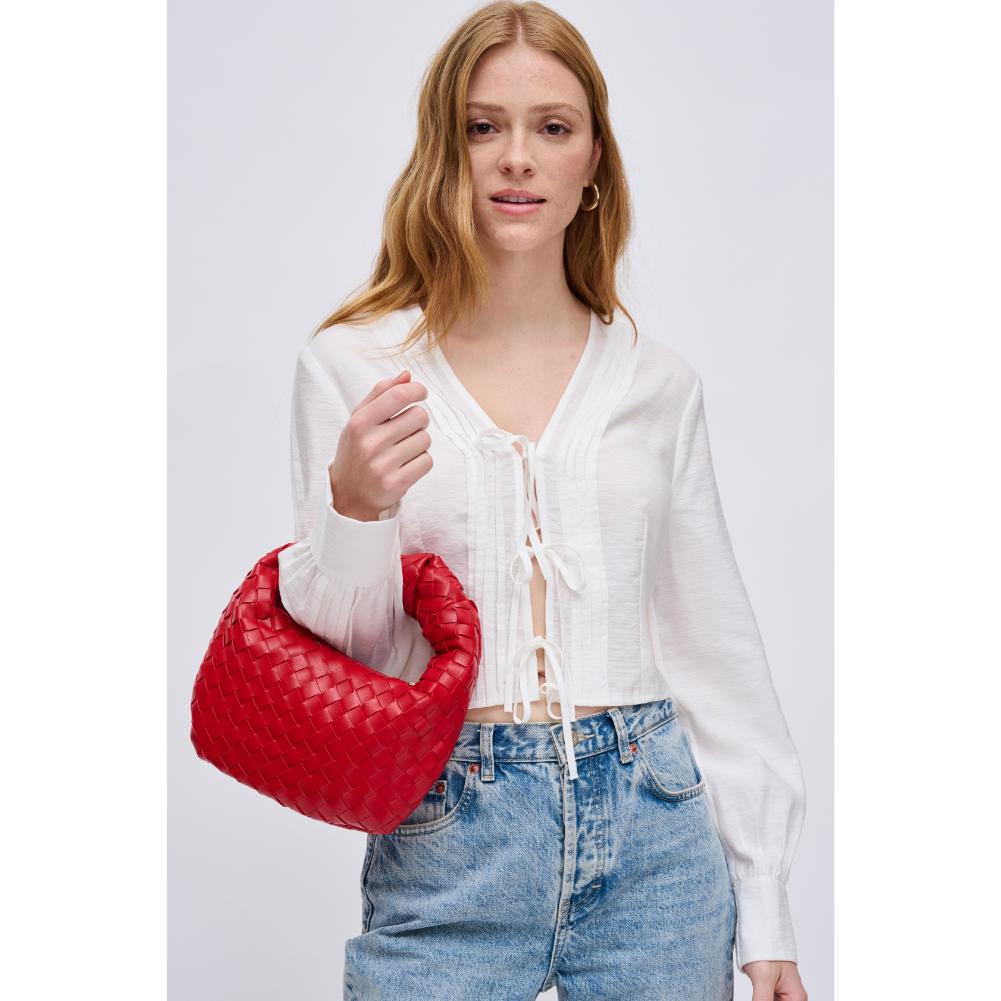 Woman wearing Lipstick Red Urban Expressions Tracy - Woven Clutch 840611121899 View 1 | Lipstick Red