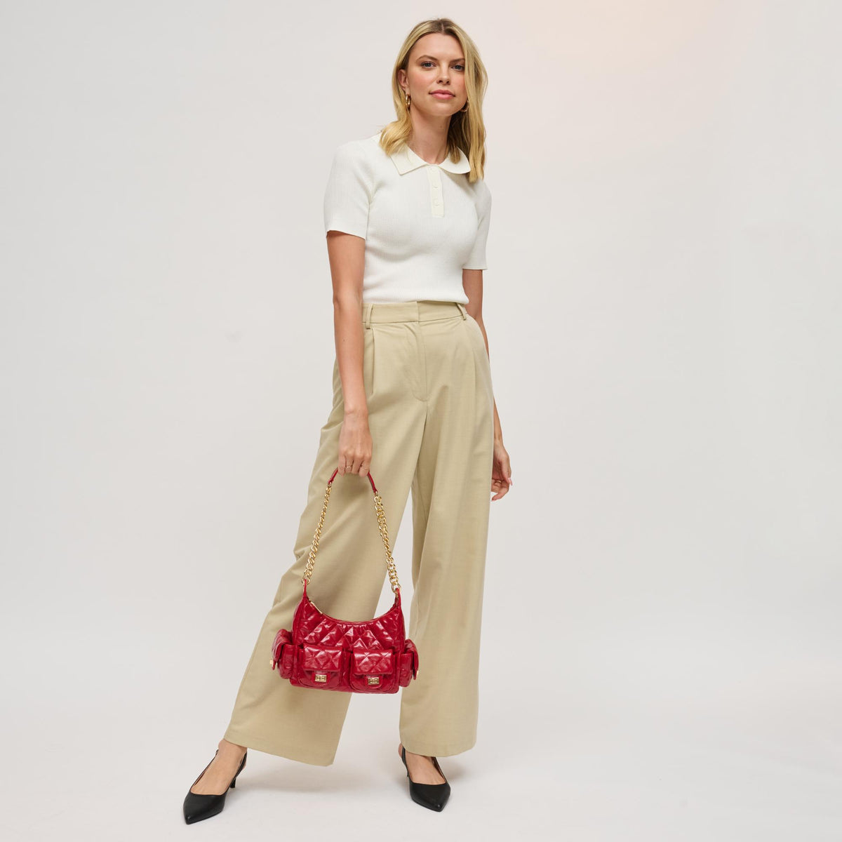 Woman wearing Red Urban Expressions Janette Shoulder Bag 840611199133 View 3 | Red
