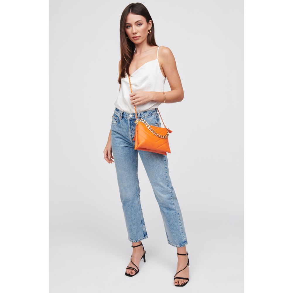 Woman wearing Tangerine Urban Expressions Andie Crossbody 840611100955 View 3 | Tangerine