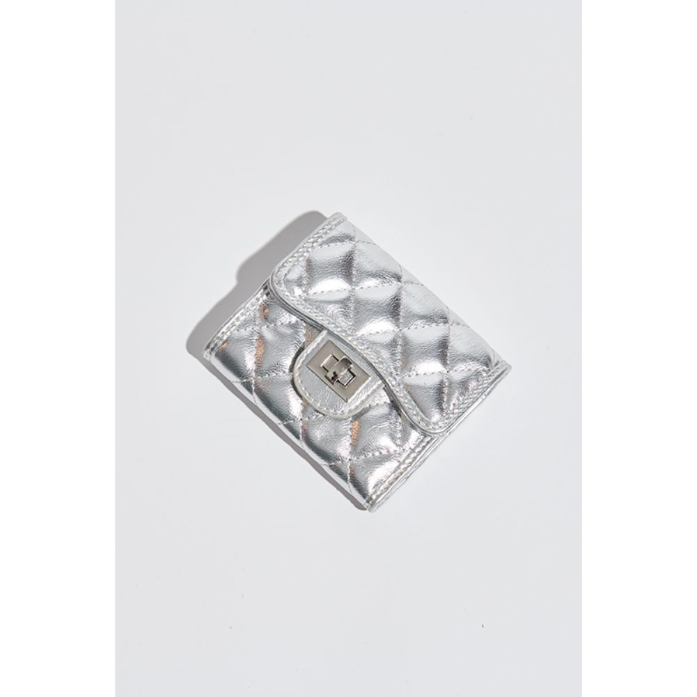 Woman wearing Silver Urban Expressions Shantel - Quilted Wallet 840611104762 View 1 | Silver