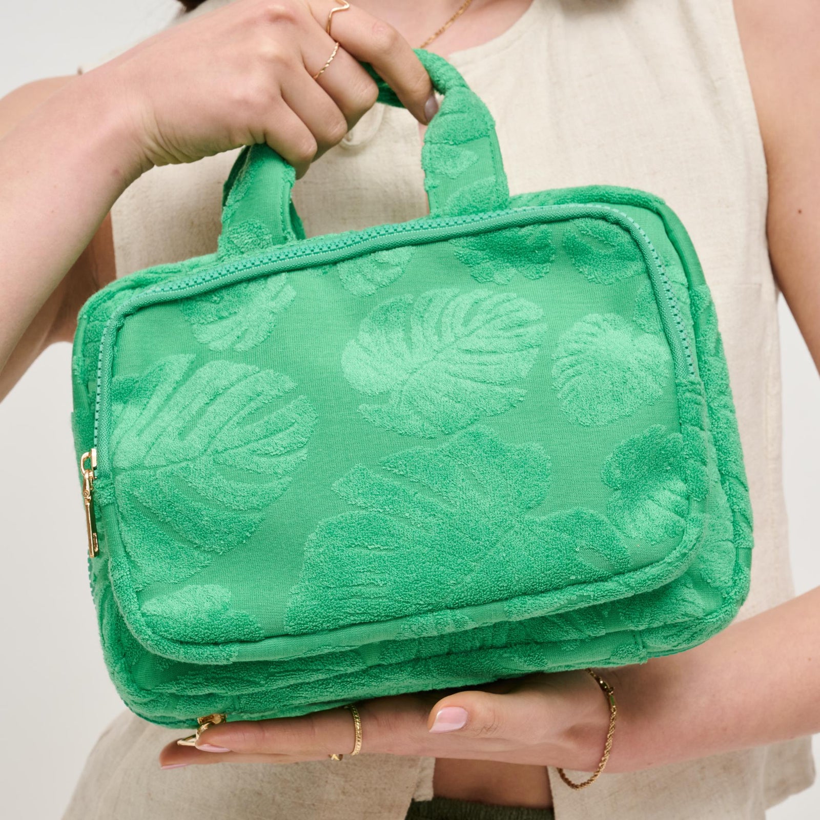 Woman wearing Peach Urban Essentials Tropical Dreams Travel Organizer 840611195203 View 1 | Peach