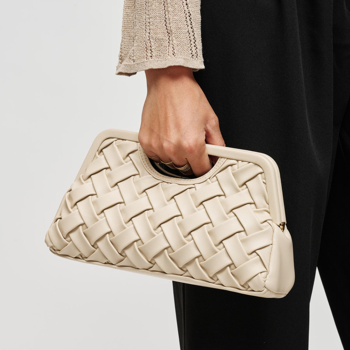 Woman wearing Cream Urban Expressions Alouette Clutch 840504211539 View 1 | Cream