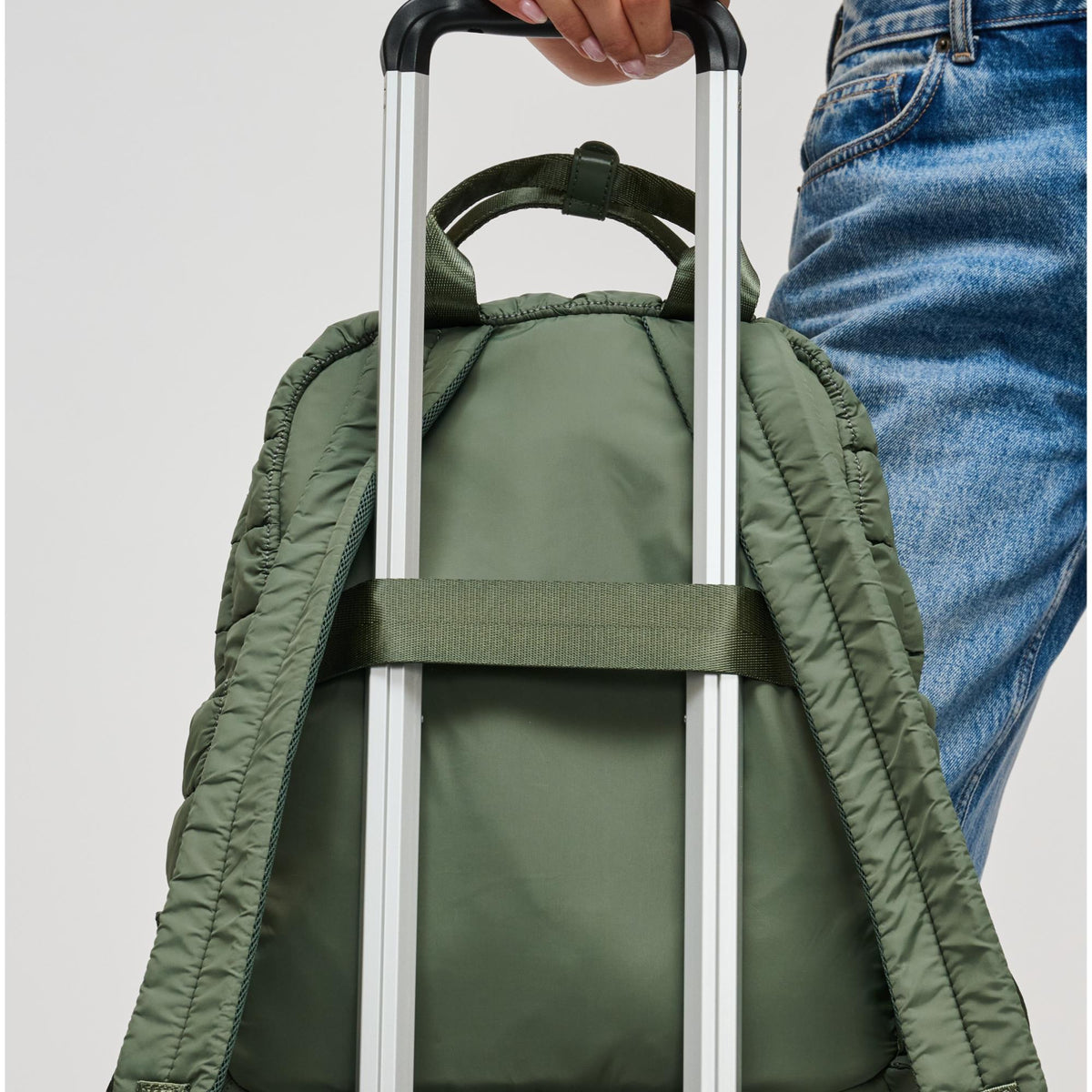 Woman wearing Olive Urban Expressions Smith Backpack 840504214608 View 3 | Olive
