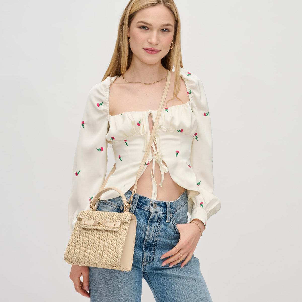 Woman wearing Ivory Urban Expressions Violet Crossbody 840611126061 View 1 | Ivory