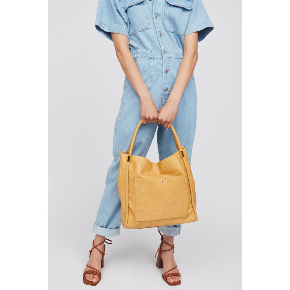 Woman wearing Mustard Urban Expressions Deborah Tote 818209016827 View 2 | Mustard