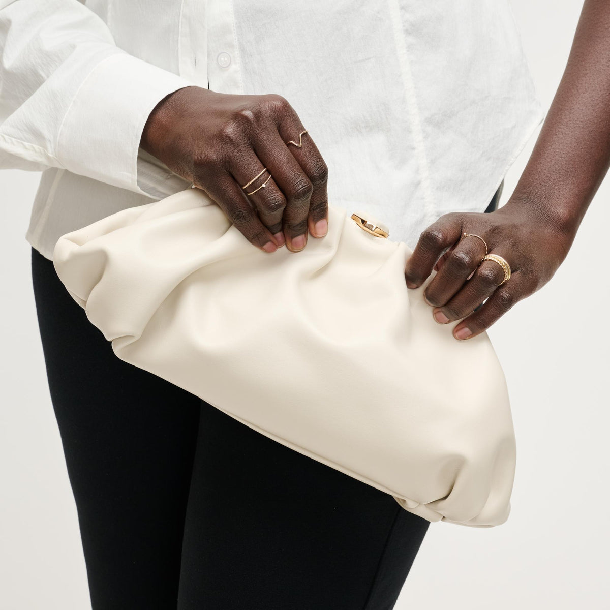 Woman wearing Ivory Urban Expressions Jennifer Clutch 840504208225 View 1 | Ivory