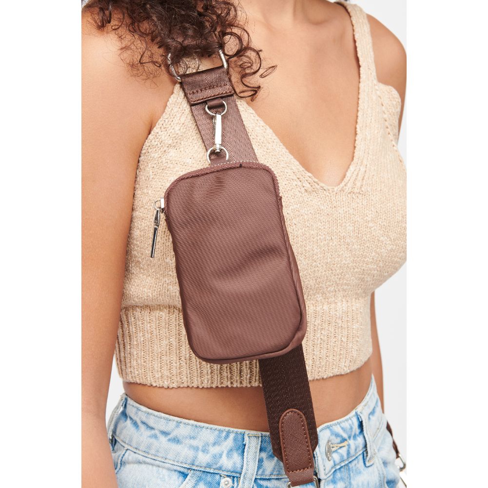 Woman wearing Chocolate Urban Expressions Joss - Nylon Crossbody 840611173225 View 3 | Chocolate