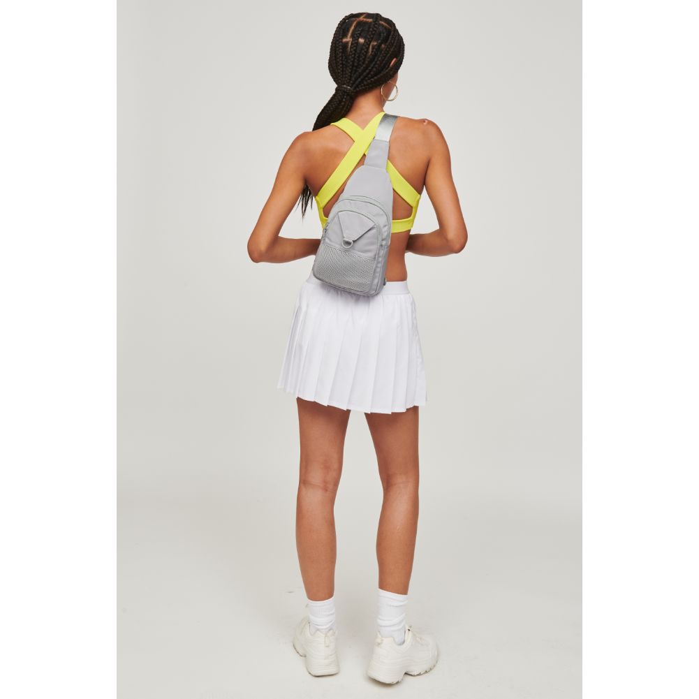 Woman wearing Grey Urban Expressions Walker - Nylon Sling Backpack 840611110664 View 3 | Grey