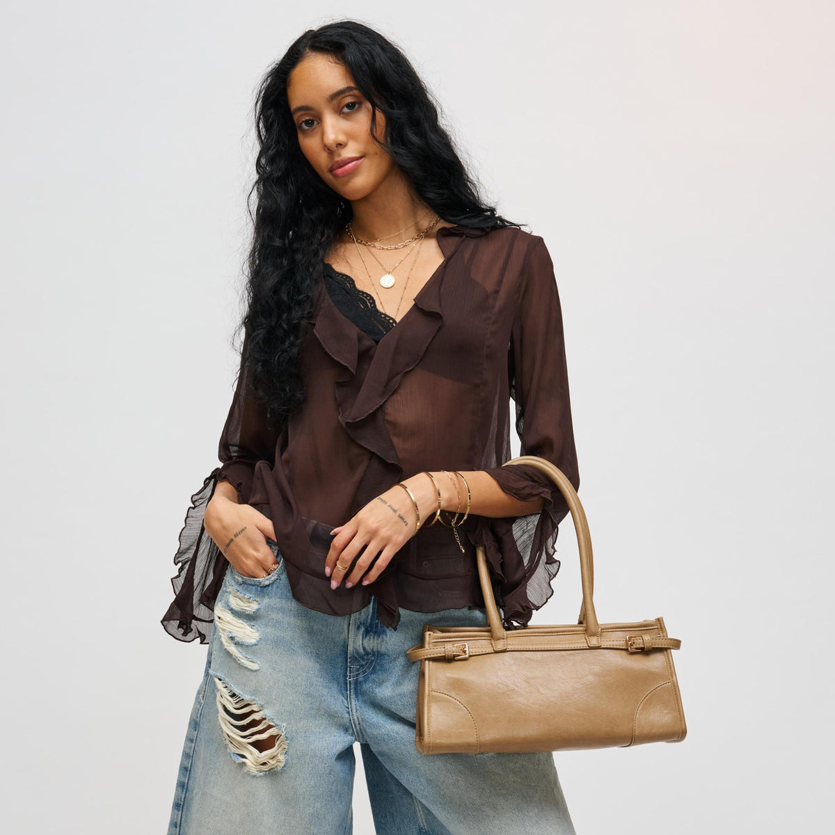 Woman wearing Natural Urban Expressions Jade Crossbody 840611198242 View 2 | Natural