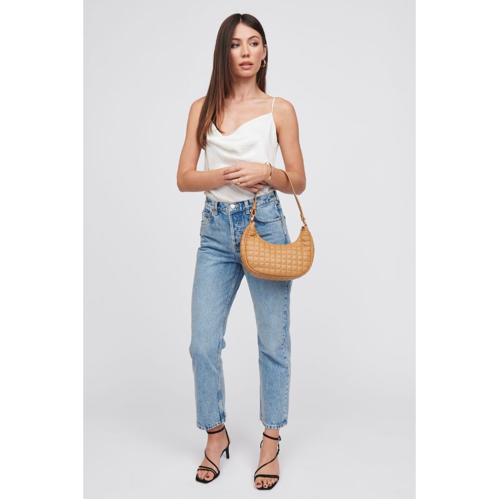 Woman wearing Camel Urban Expressions Sybil - Quilted Shoulder Bag 818209018791 View 3 | Camel