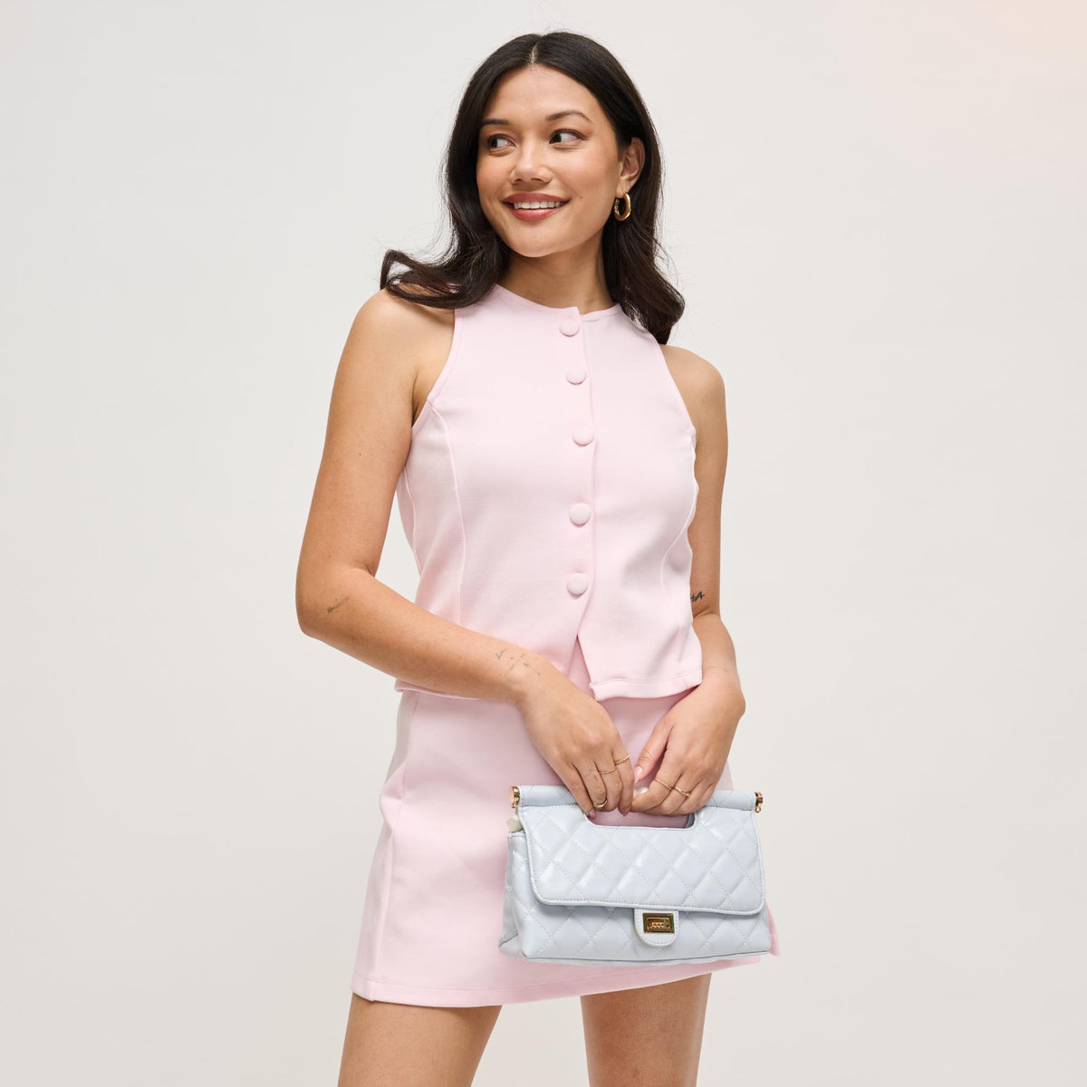 Woman wearing Ice Blue Urban Expressions Winslet Crossbody 840504205958 View 4 | Ice Blue