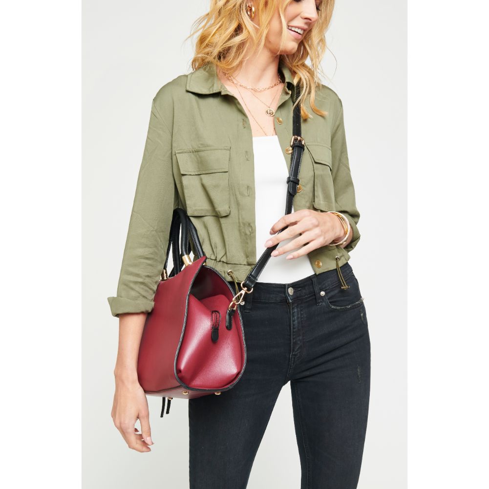 Woman wearing Cherry Urban Expressions Willa Satchel NA-840611149503 View 2 | Cherry