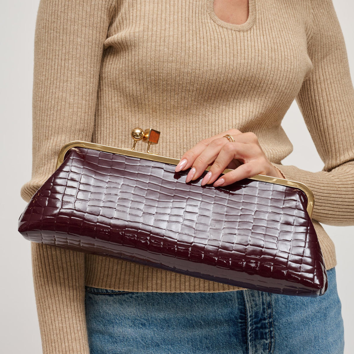 Woman wearing Wine Urban Expressions Piper Clutch 840504200748 View 3 | Wine