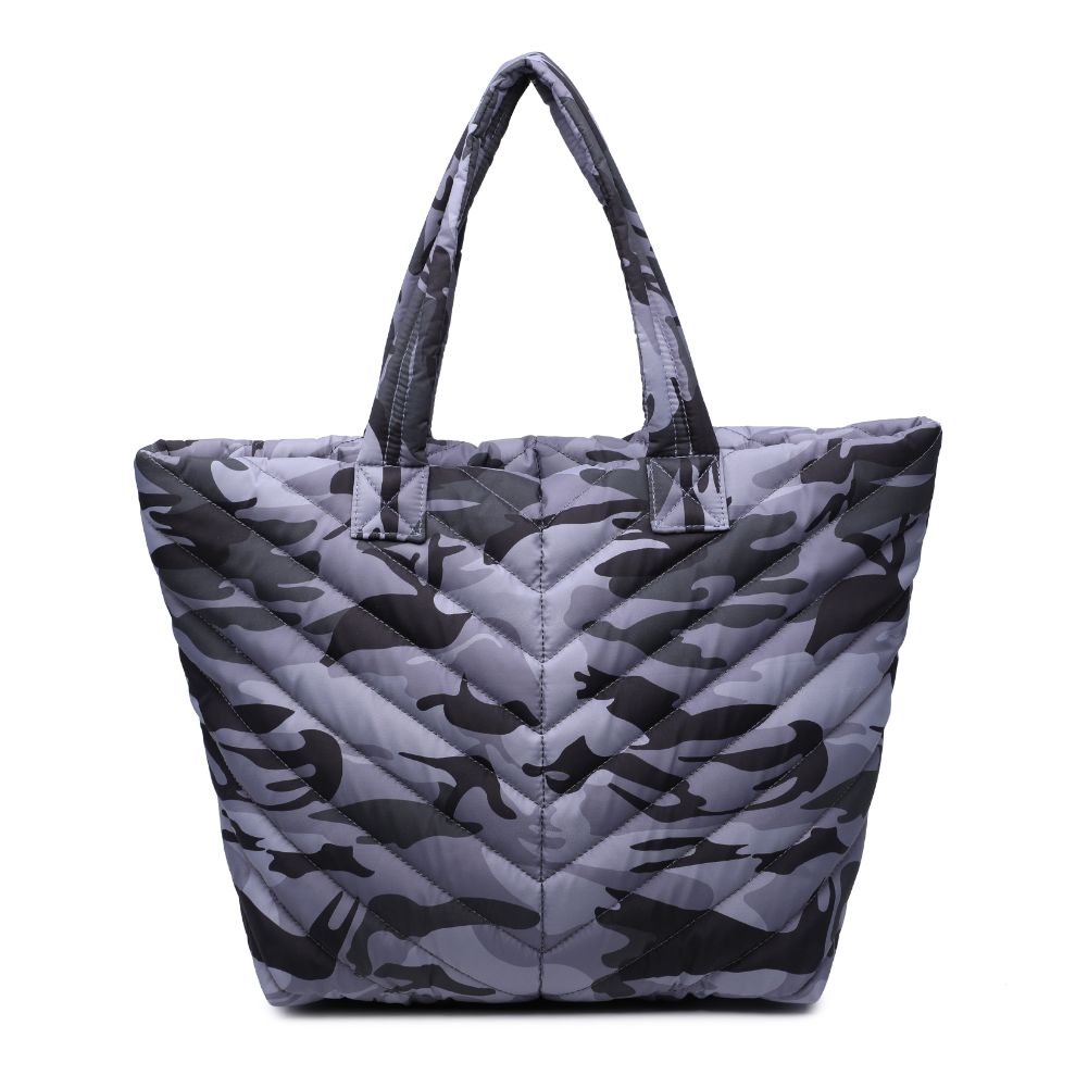 Woman wearing Black Grey Camo Urban Expressions Kickoff Tote NA-840611177797 View 3 | Black Grey Camo