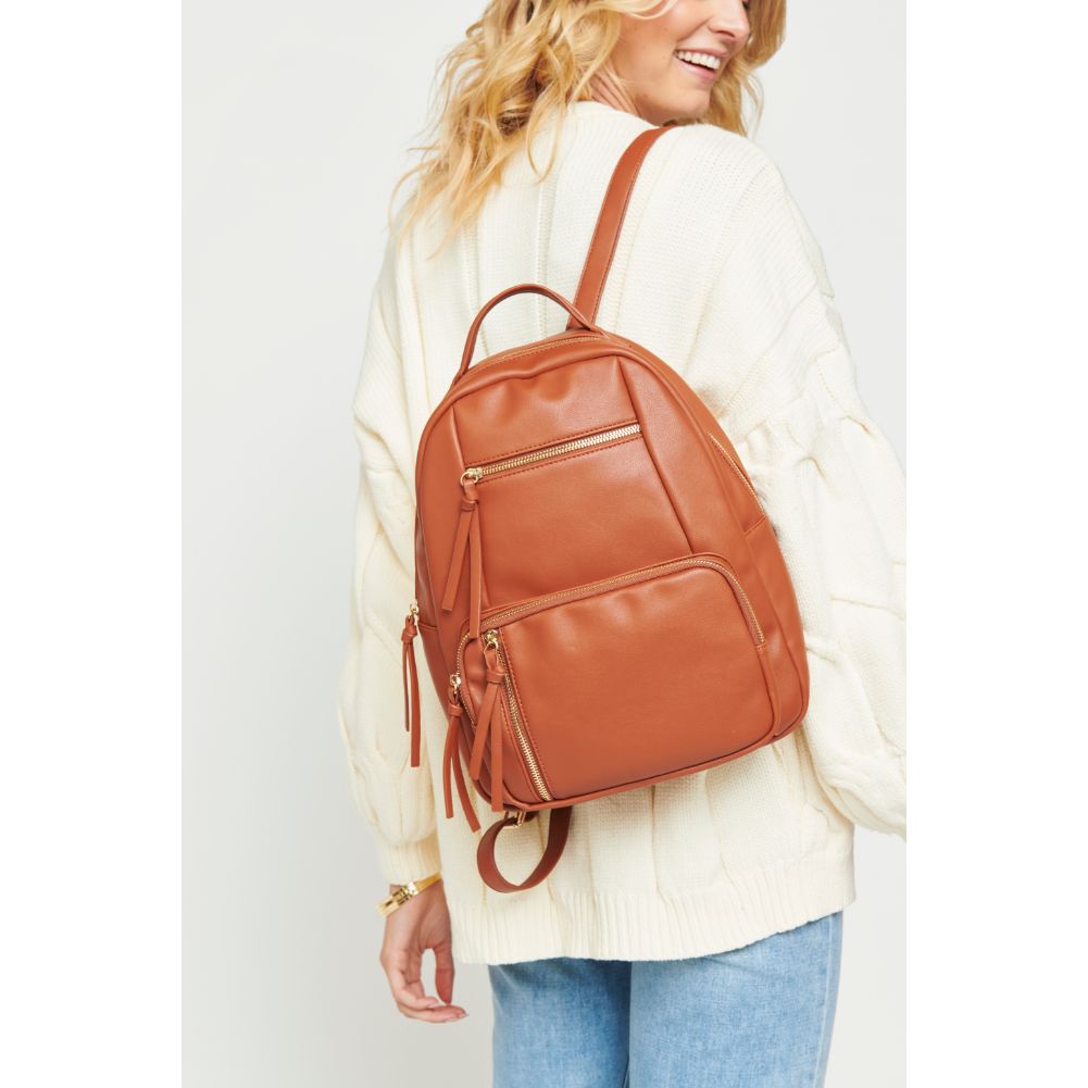 Woman wearing Cognac Urban Expressions Preston Backpack 840611175281 View 4 | Cognac