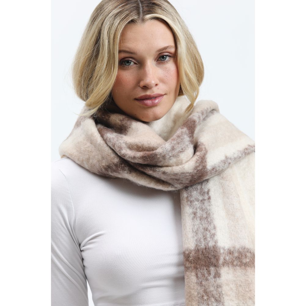 Woman wearing Khaki Urban Expressions Saybrook Scarves 840611116468 View 1 | Khaki