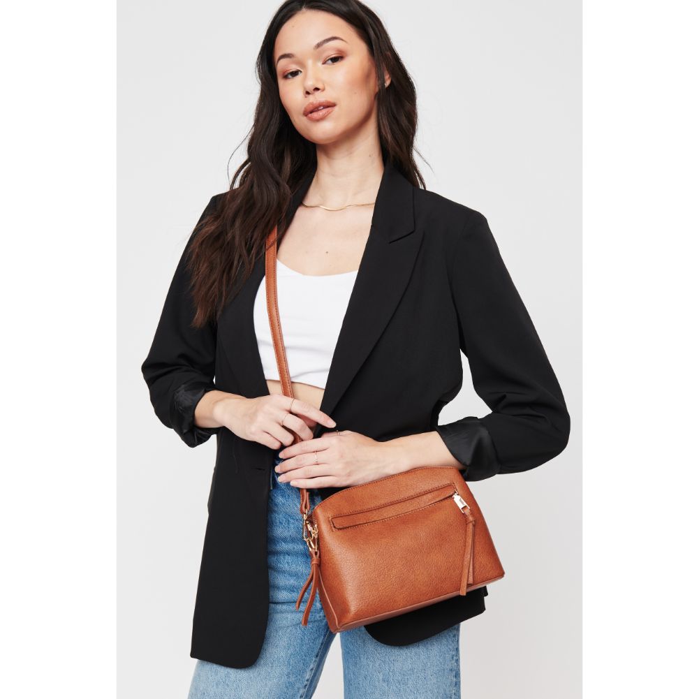Woman wearing Tan Urban Expressions Jayce Crossbody 840611104571 View 1 | Tan