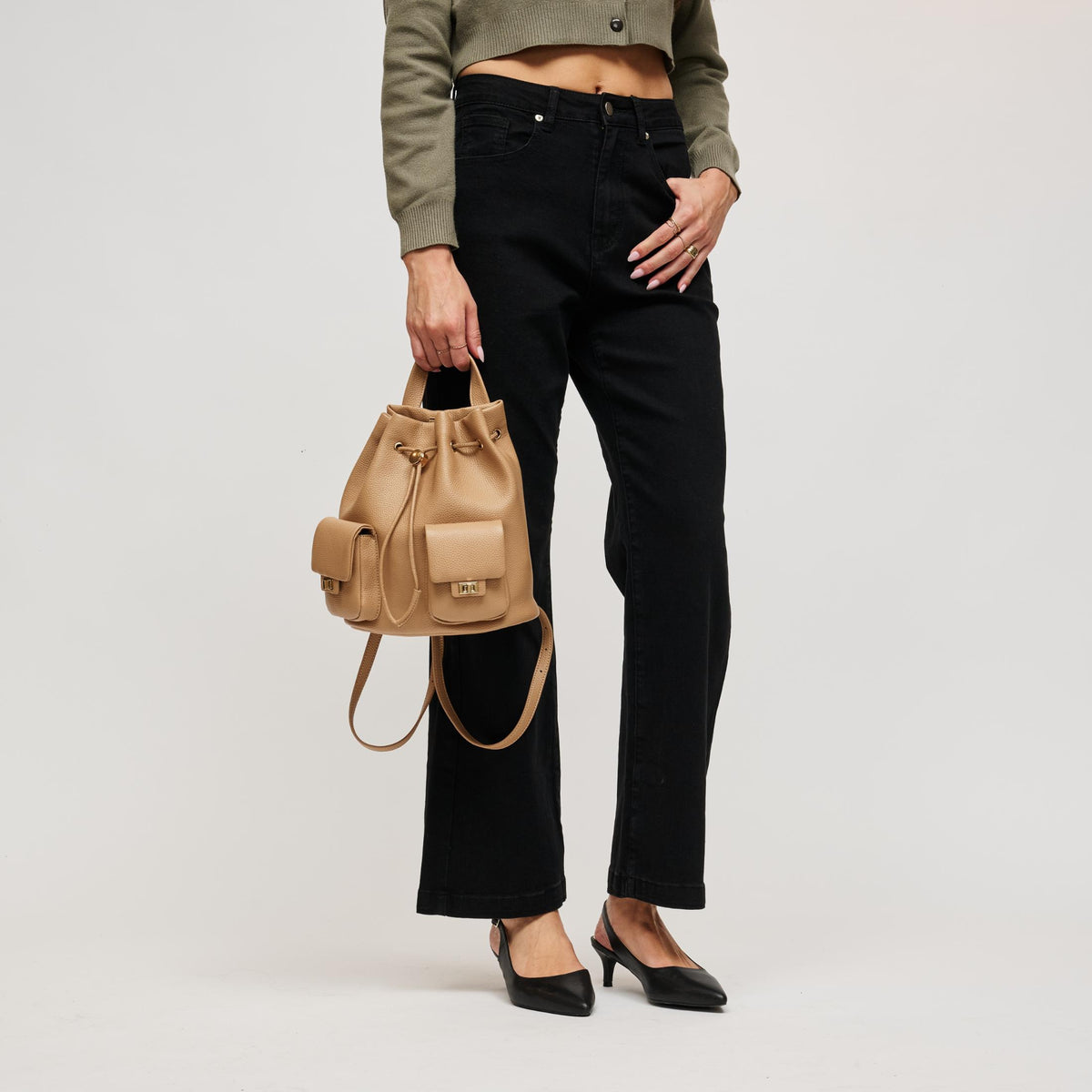 Woman wearing Natural Urban Expressions Clearfield Backpack 840504212383 View 3 | Natural