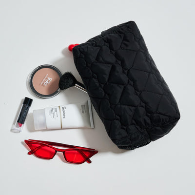 Woman wearing Black Urban Essentials Pull My Heart Cosmetic & Travel Organizer Pouch 840611196965 View 1 | Black