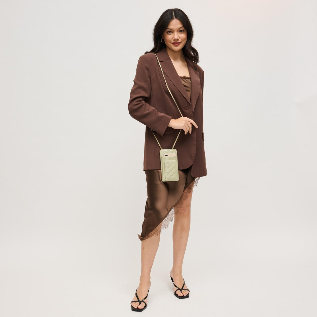 Woman wearing Sage Urban Expressions Brianna 2.0 Cell Phone Crossbody 840504203756 View 3 | Sage