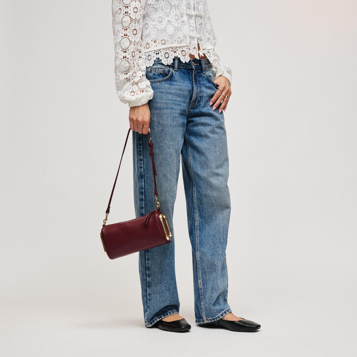Woman wearing Burgundy Urban Expressions Luciana Shoulder Bag 840504211621 View 3 | Burgundy