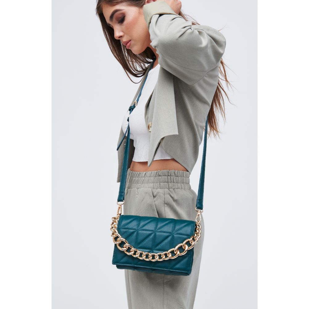 Woman wearing Hunter Green Urban Expressions Alani Crossbody 818209011488 View 1 | Hunter Green