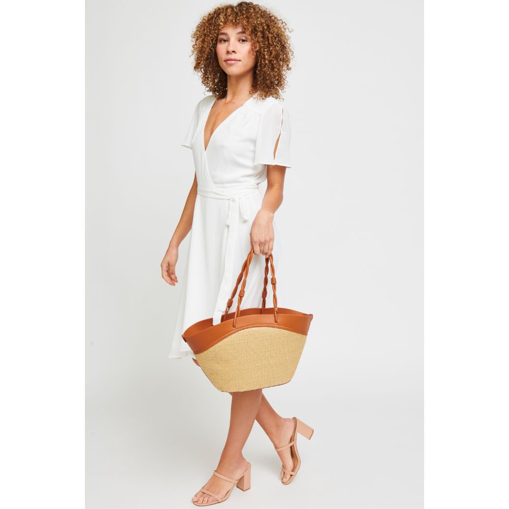 Woman wearing Beige Urban Expressions Cyprus Tote 840611181541 View 2 | Beige
