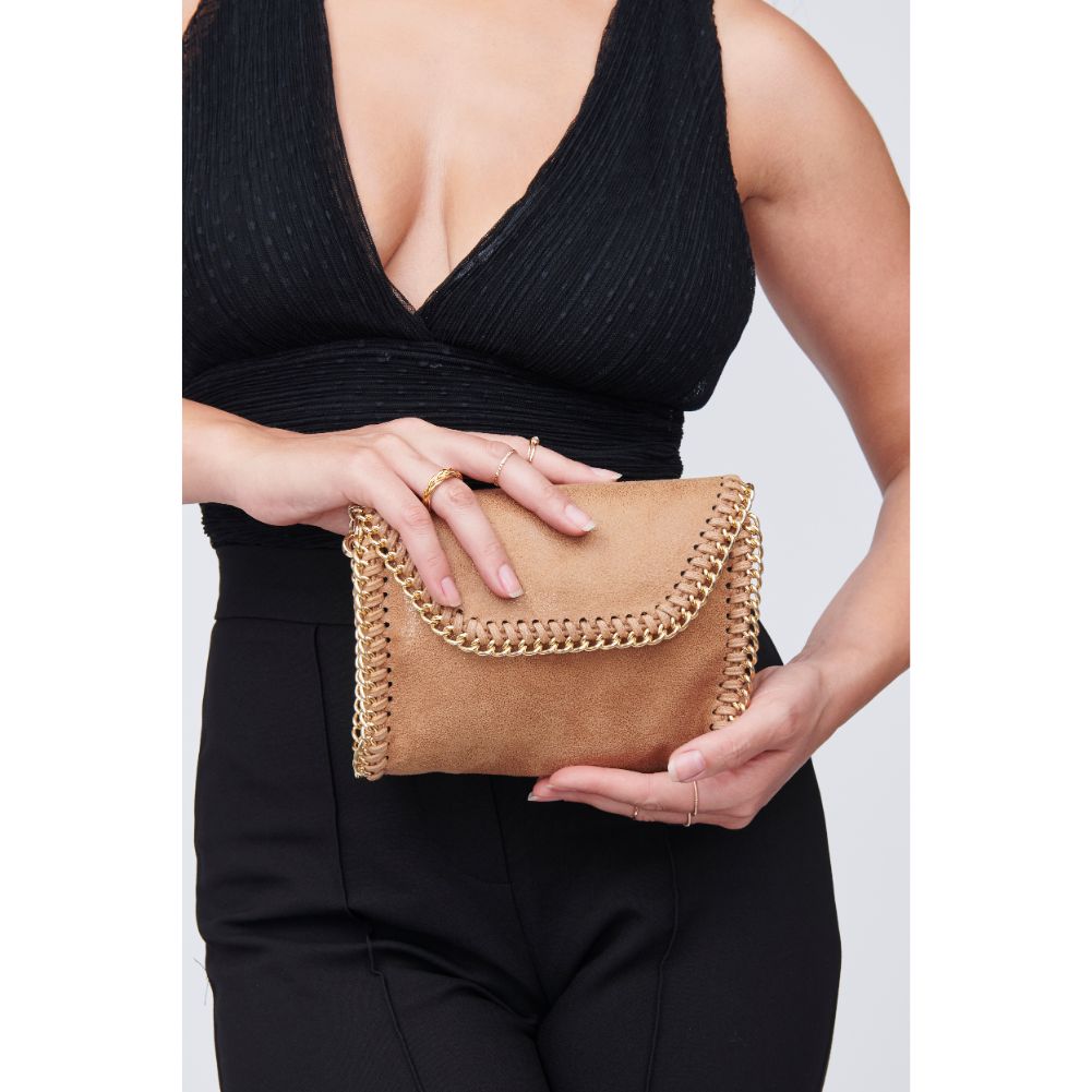 Woman wearing Camel Urban Expressions Felicia Crossbody 818209011525 View 1 | Camel