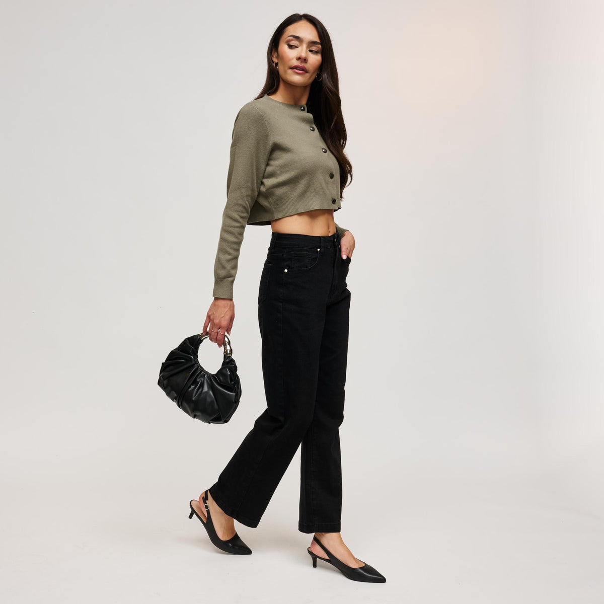 Woman wearing Black Urban Expressions Luxx Clutch 840504212215 View 4 | Black