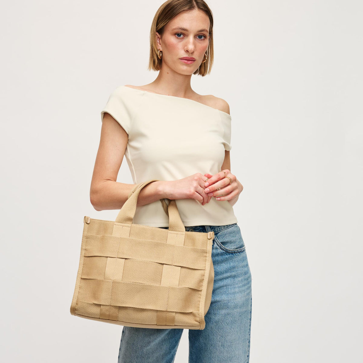Woman wearing Natural Urban Expressions Cherie Satchel 840611157010 View 1 | Natural