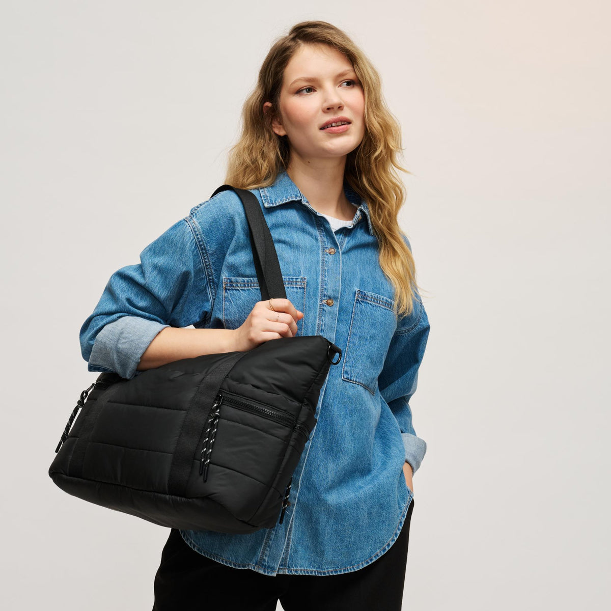 Woman wearing Black Urban Expressions Everywhere Tote 840504209918 View 3 | Black