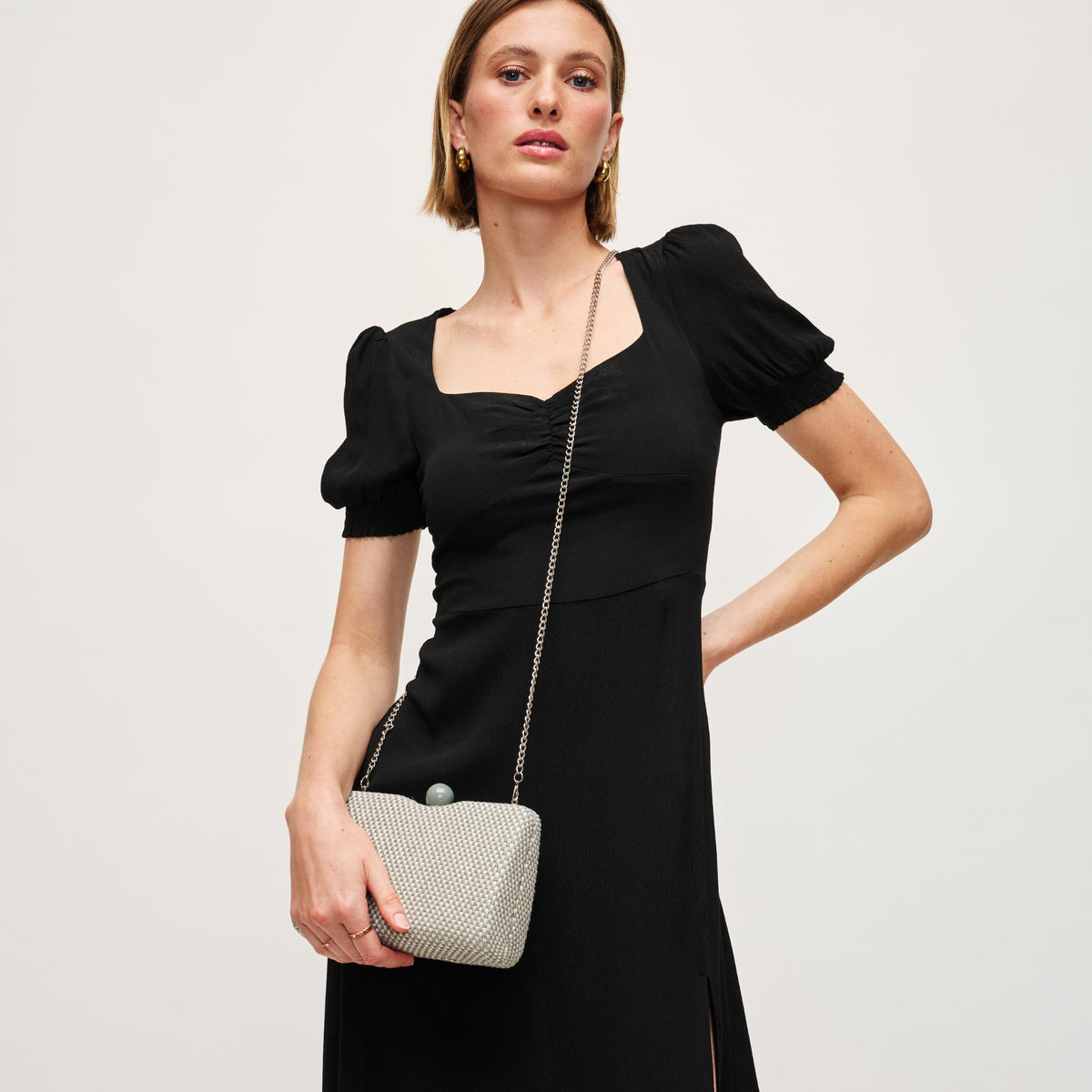 Woman wearing Sage Urban Expressions Marissa Evening Bag 840611152923 View 3 | Sage