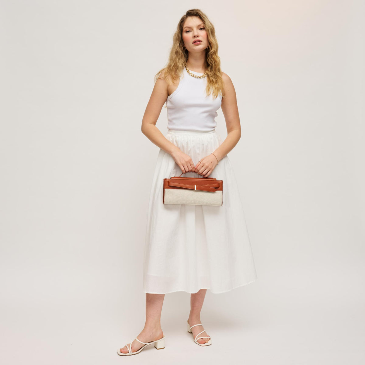 Woman wearing Ivory Tan Urban Expressions Emerly Clutch 840504205736 View 4 | Ivory Tan