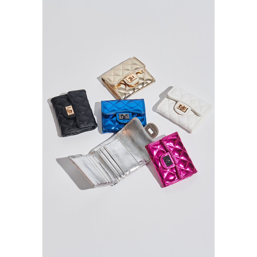 Woman wearing Silver Urban Expressions Shantel - Quilted Wallet 840611104762 View 3 | Silver