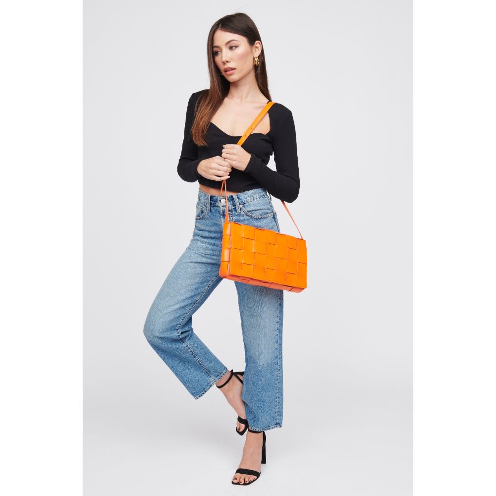 Woman wearing Tangerine Urban Expressions Olga - Woven Crossbody 818209019248 View 3 | Tangerine