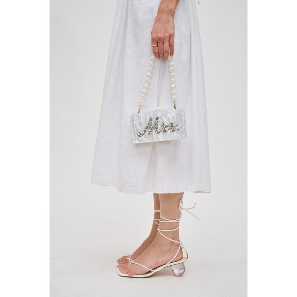 Woman wearing White Urban Expressions Lotus Evening Bag 840611191595 View 3 | White