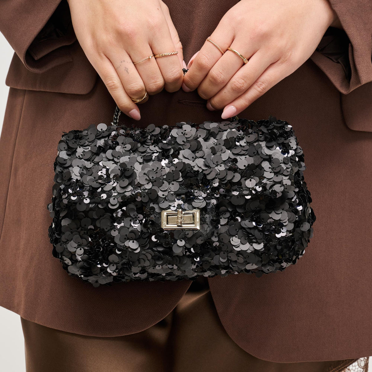 Woman wearing Black Urban Expressions Ella Evening Bag 840504204364 View 1 | Black