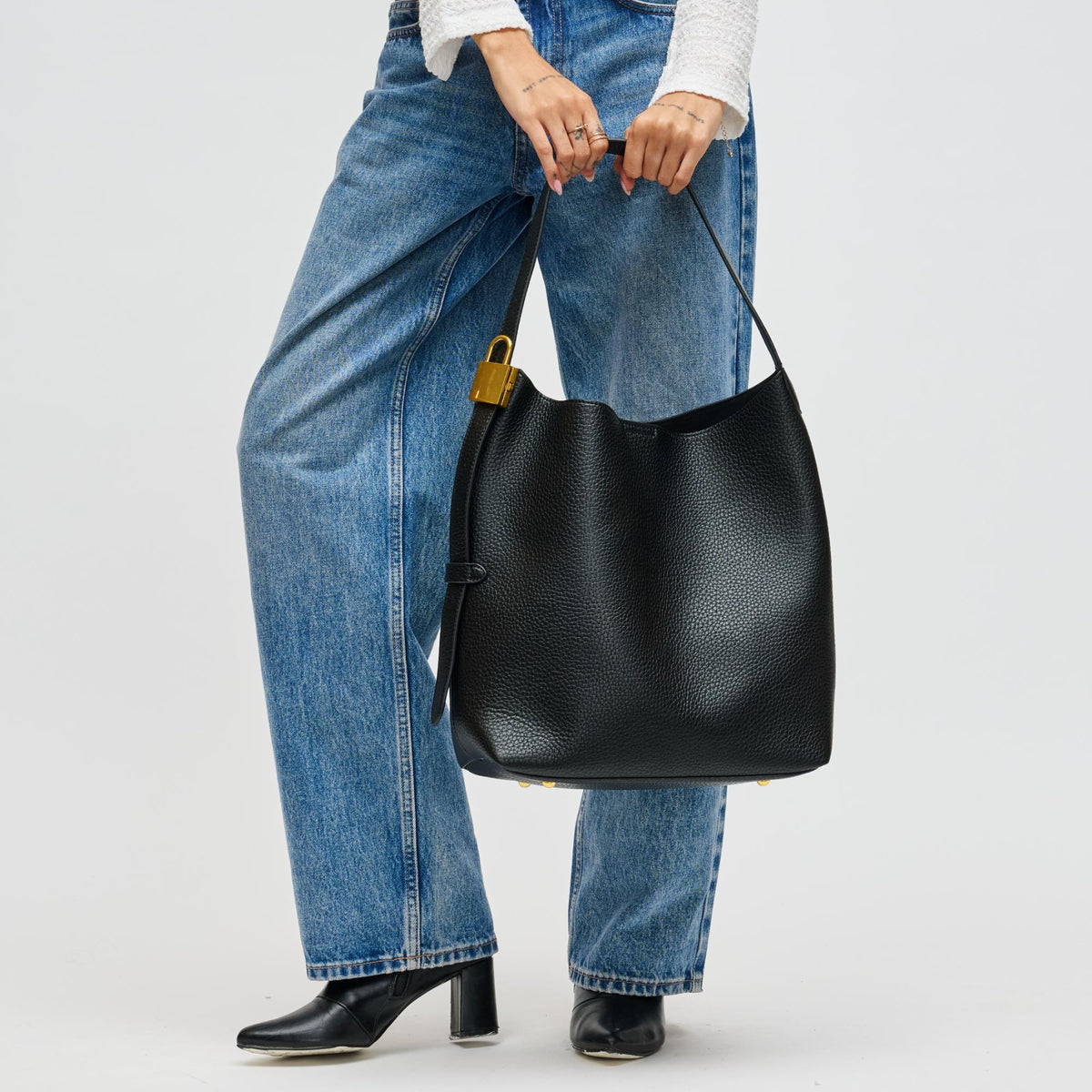 Woman wearing Black Urban Expressions Matty Hobo 840611198488 View 3 | Black