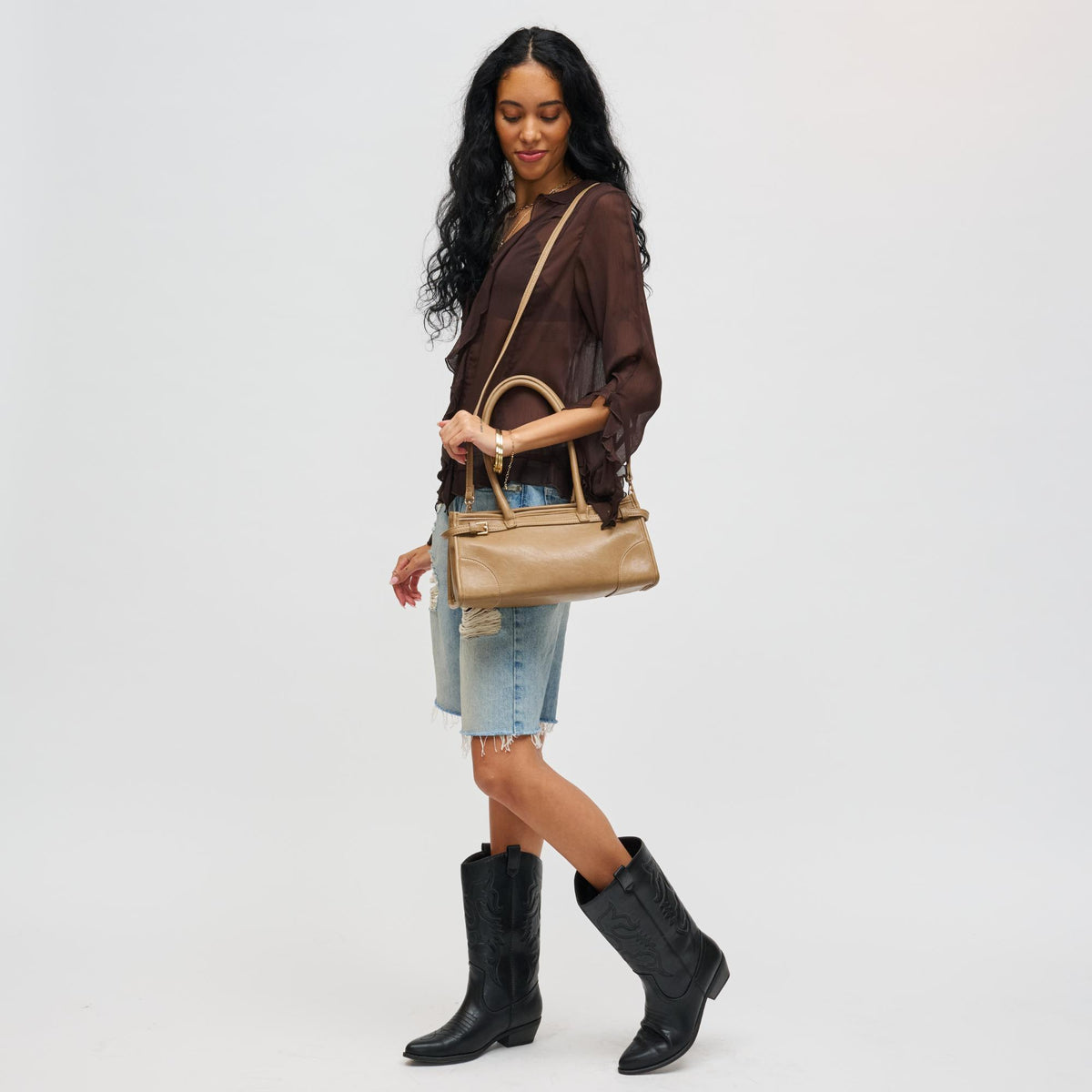 Woman wearing Natural Urban Expressions Jade Crossbody 840611198242 View 4 | Natural
