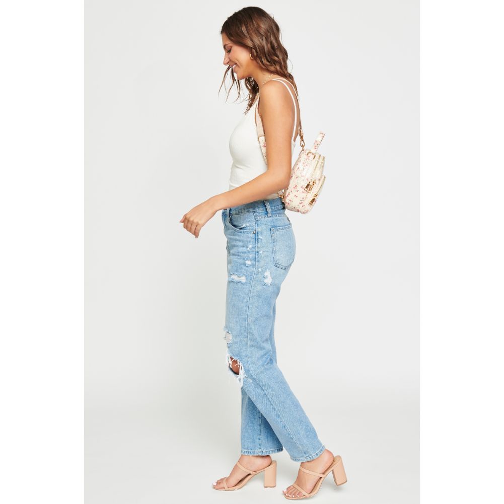 Woman wearing Powder Blue Urban Expressions Nichole Floral Backpack 840611181213 View 2 | Powder Blue