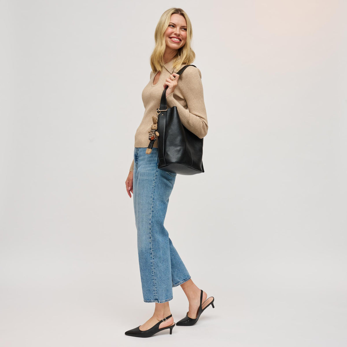 Woman wearing Black Urban Expressions Jessica Hobo 840611198525 View 3 | Black
