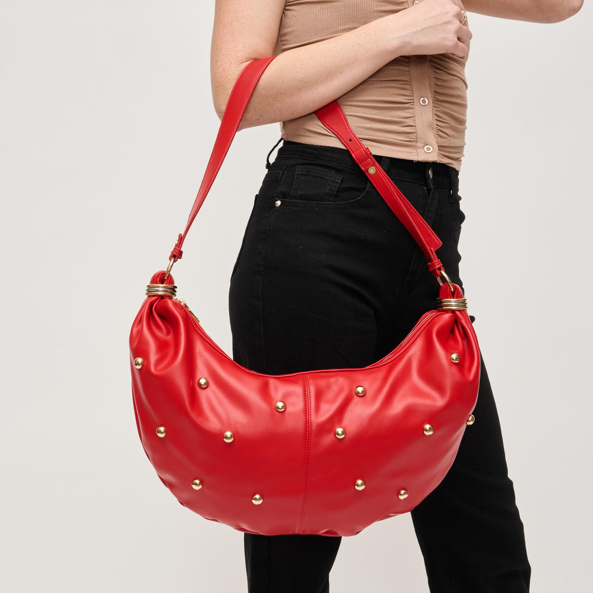 Woman wearing Red Urban Expressions Bianca Hobo 840611151155 View 1 | Red