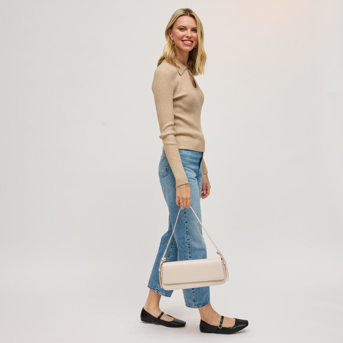 Woman wearing Oatmilk Urban Expressions Sorella Shoulder Bag 840611199362 View 4 | Oatmilk
